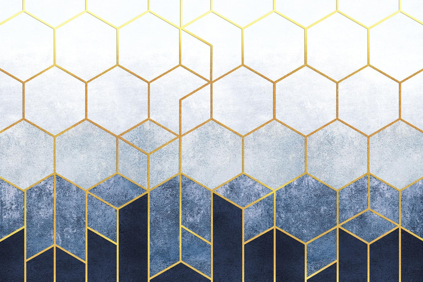 Blue and white hexagons pattern