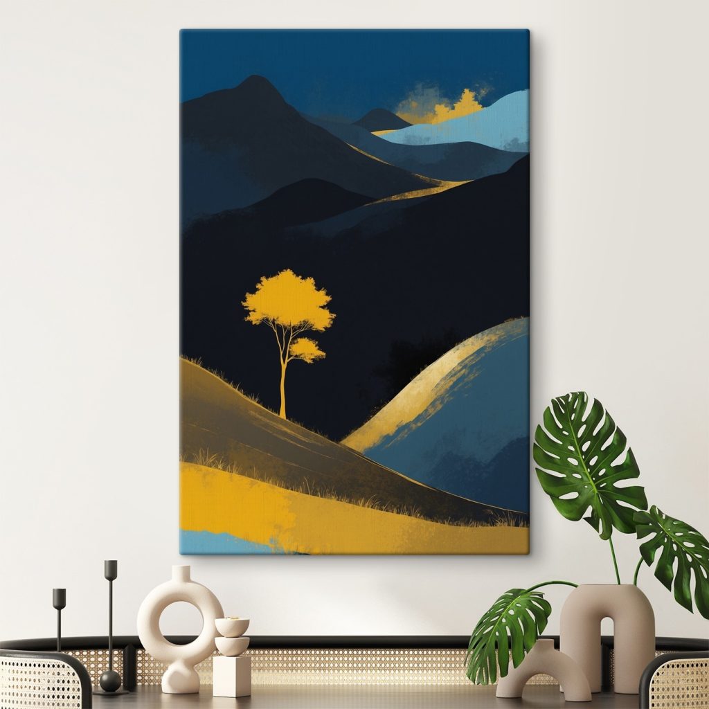 Yellow tree on a hill