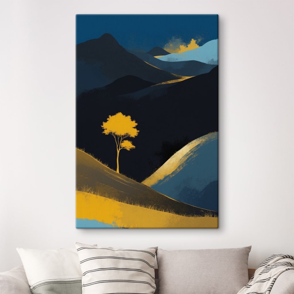 Yellow tree on a hill