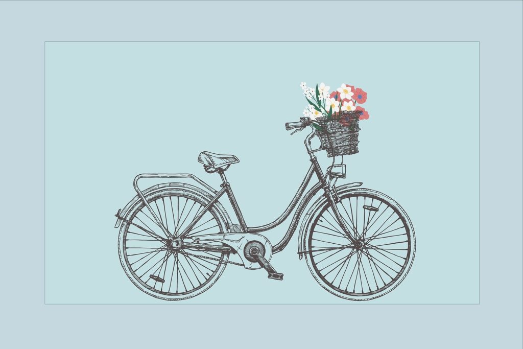 Bicycle with flowers in a basket Bicycle with flowers in a basket