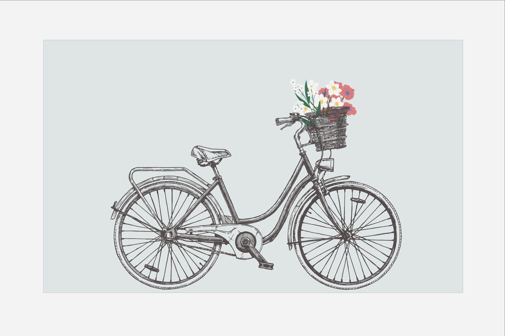Bicycle with flowers in a basket Bicycle with flowers in a basket