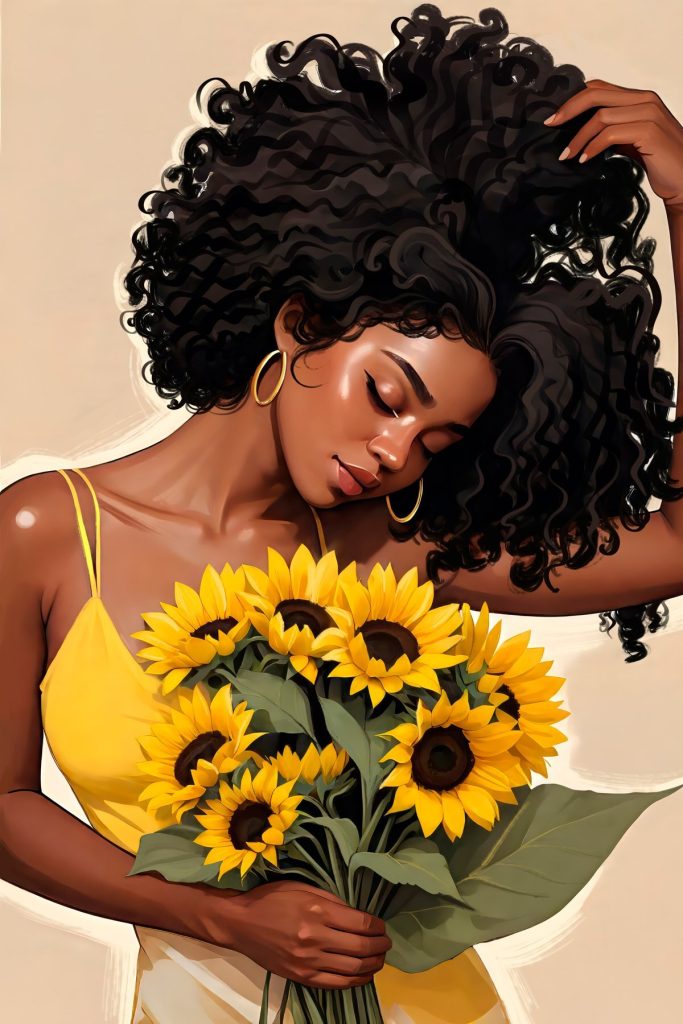 Woman holding a bouquet of sunflowers Woman holding a bouquet of sunflowers