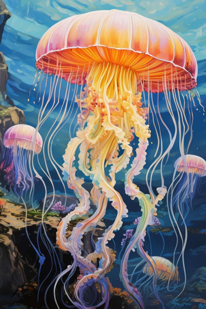 Colorful jellyfish swimming in the water