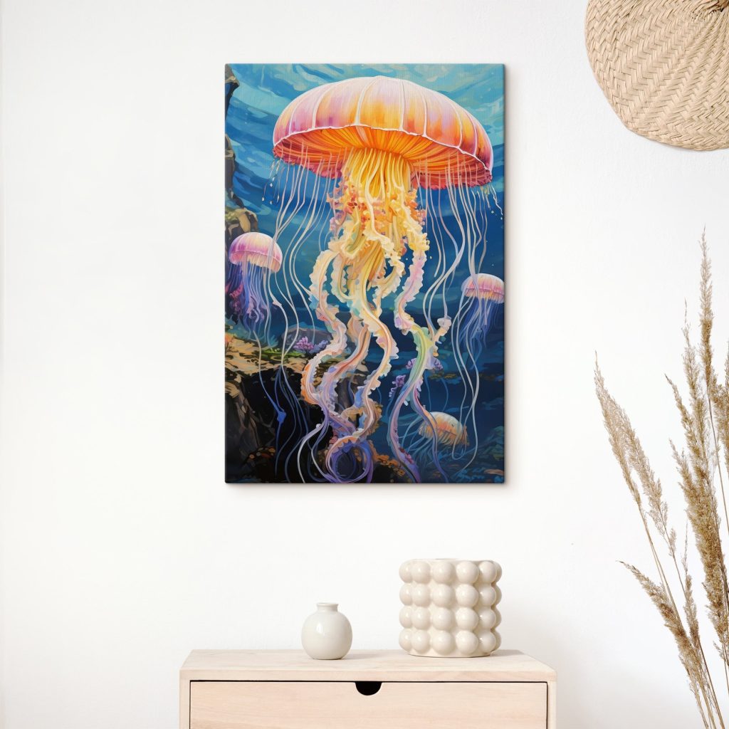 Colorful jellyfish swimming in the water