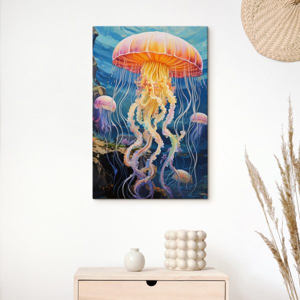 Colorful jellyfish swimming in the water Colorful jellyfish swimming in the water