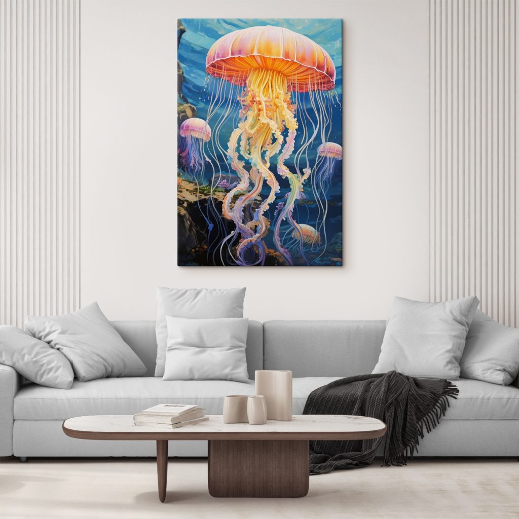 Colorful jellyfish swimming in the water
