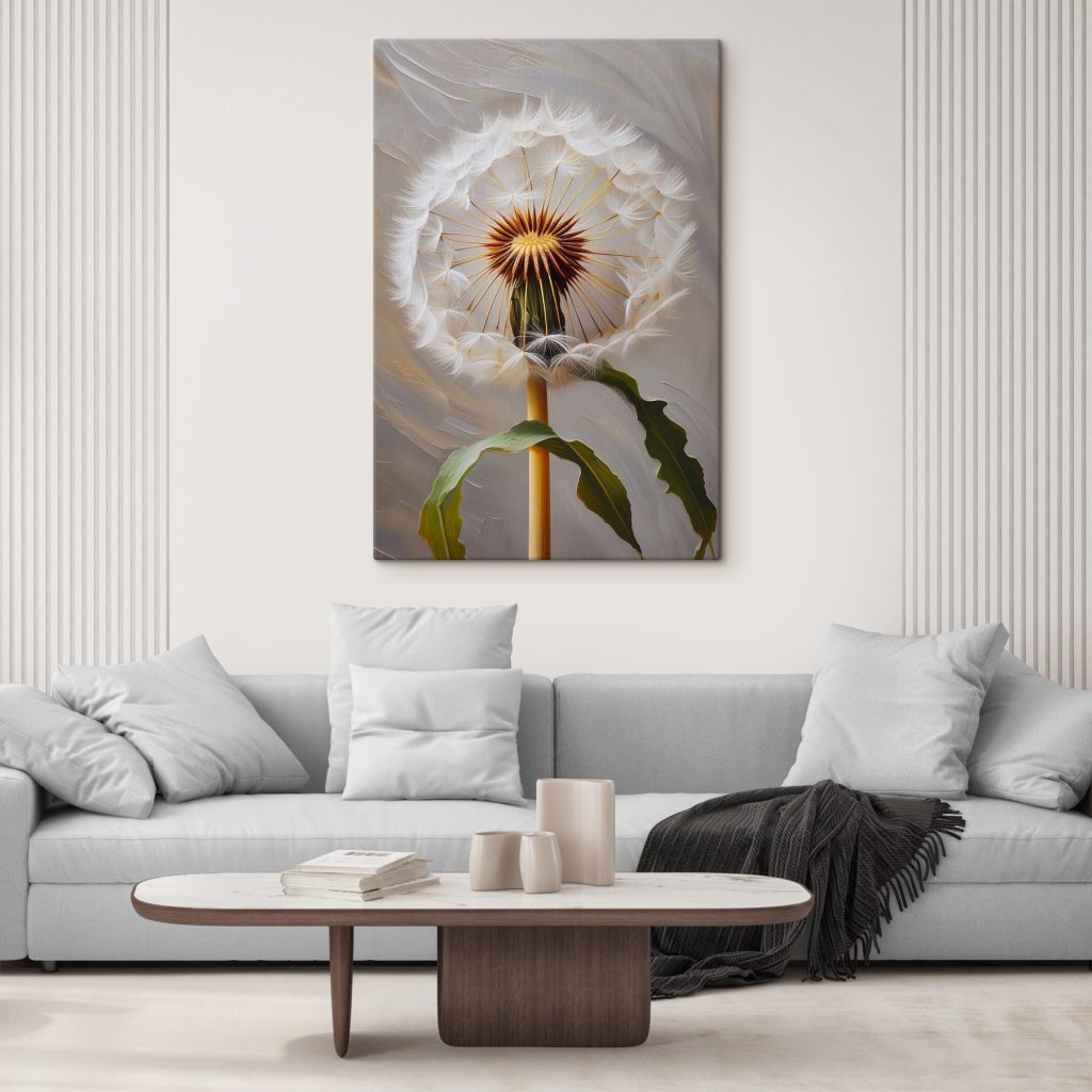 Dandelion with seeds flying in the air