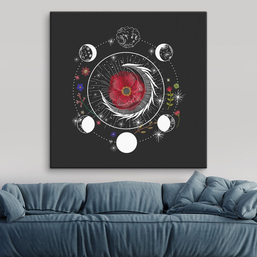 Drawing of a flower and moon phases Drawing of a flower and moon phases
