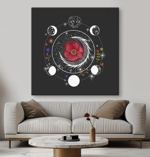 Drawing of a flower and moon phases Drawing of a flower and moon phases