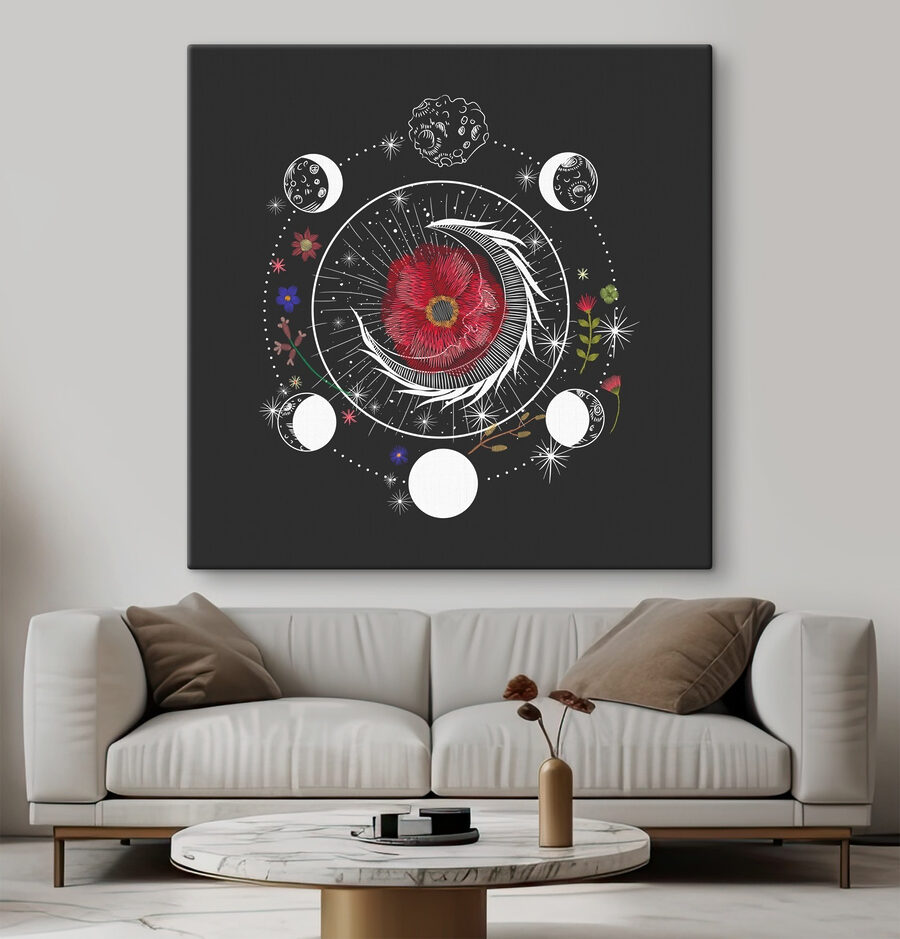 Drawing of a flower and moon phases Drawing of a flower and moon phases