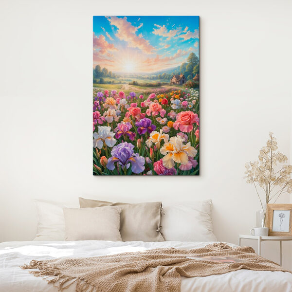 Field of flowers with a house in the background Field of flowers with a house in the background