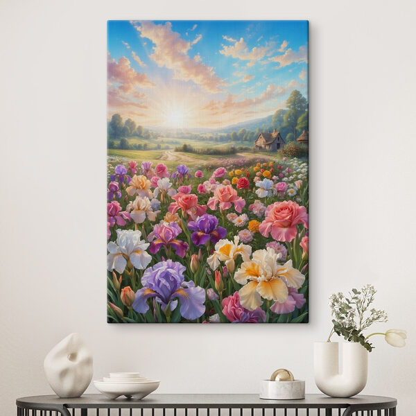 Field of flowers with a house in the background Field of flowers with a house in the background