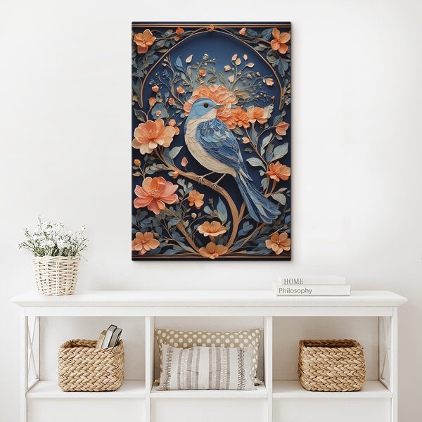 Blue bird on a branch with flowers Blue bird on a branch with flowers