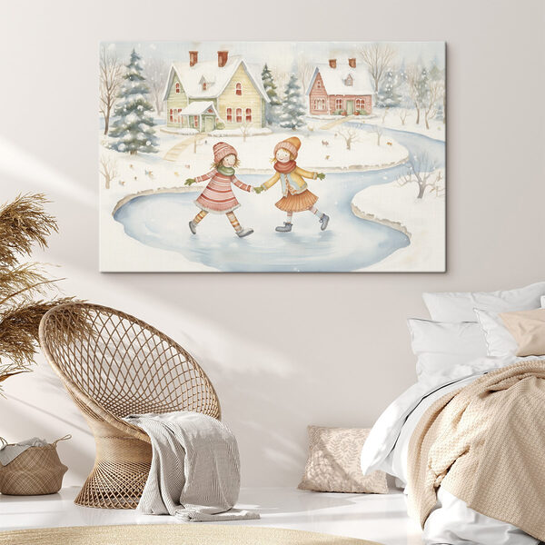 Couple of girls ice skating in a snowy landscape Couple of girls ice skating in a snowy landscape