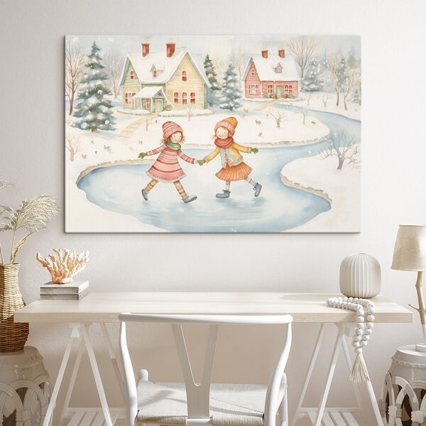 Couple of girls ice skating in a snowy landscape Couple of girls ice skating in a snowy landscape