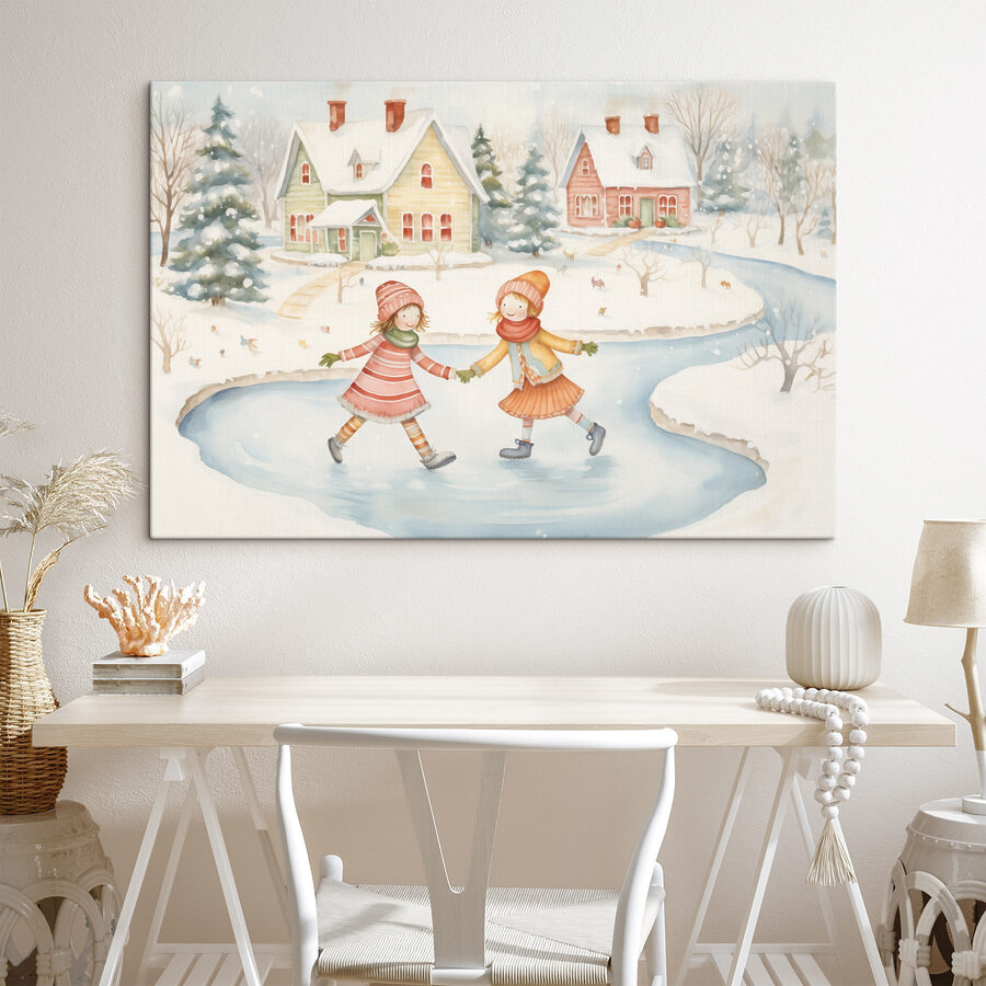 Couple of girls ice skating in a snowy landscape Couple of girls ice skating in a snowy landscape