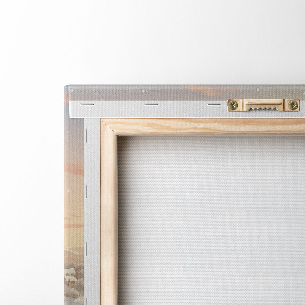 Snow covered village with trees and a fence