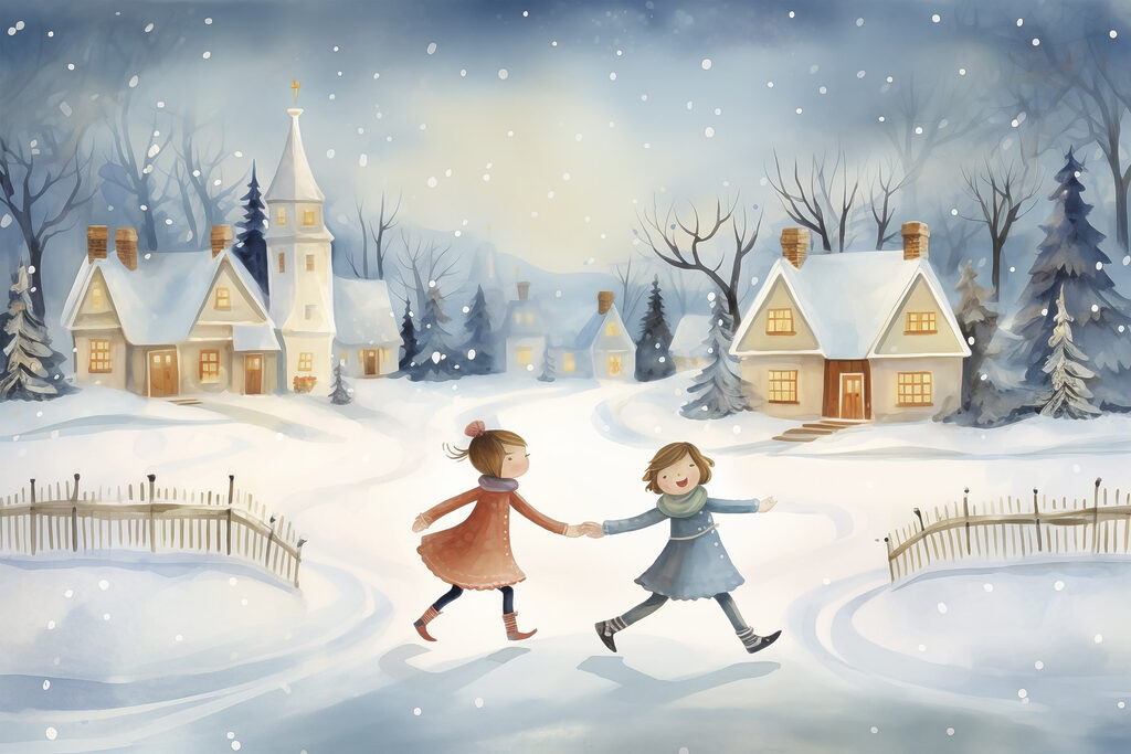 Couple of girls walking in the snow