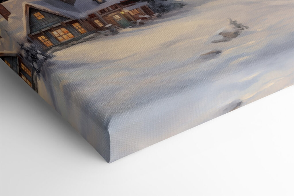 Snow covered village with houses and a fence Snow covered village with houses and a fence