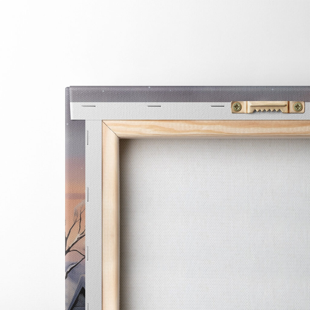 Snow covered village with houses and a fence Snow covered village with houses and a fence