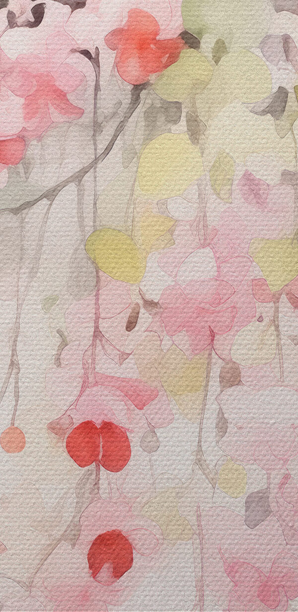 Watercolor painting of pink flowers and green leaves Watercolor painting of pink flowers and green leaves