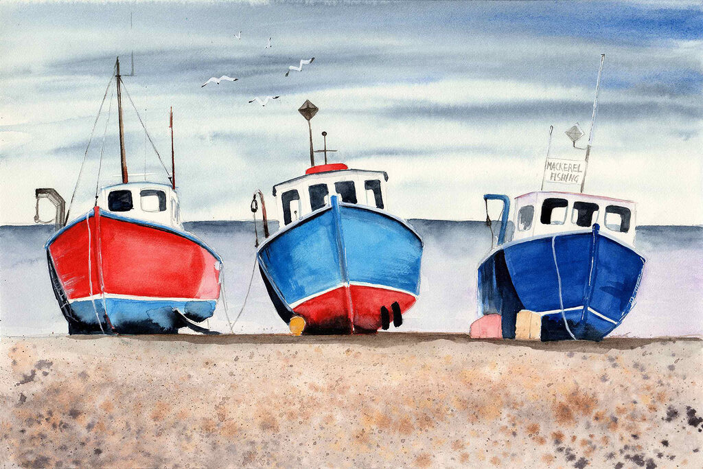 Watercolor of boats on a beach Watercolor of boats on a beach