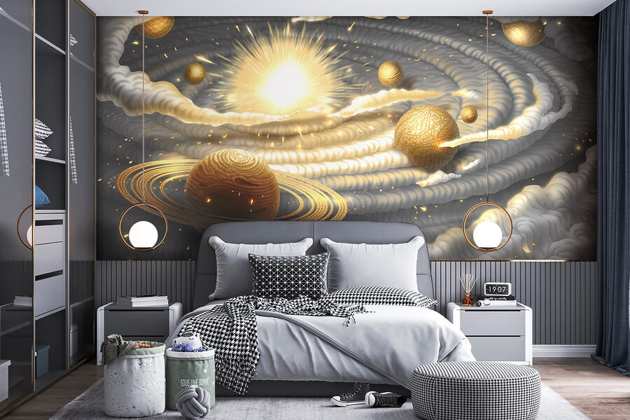 Planet with rings and stars in the sky Planet with rings and stars in the sky
