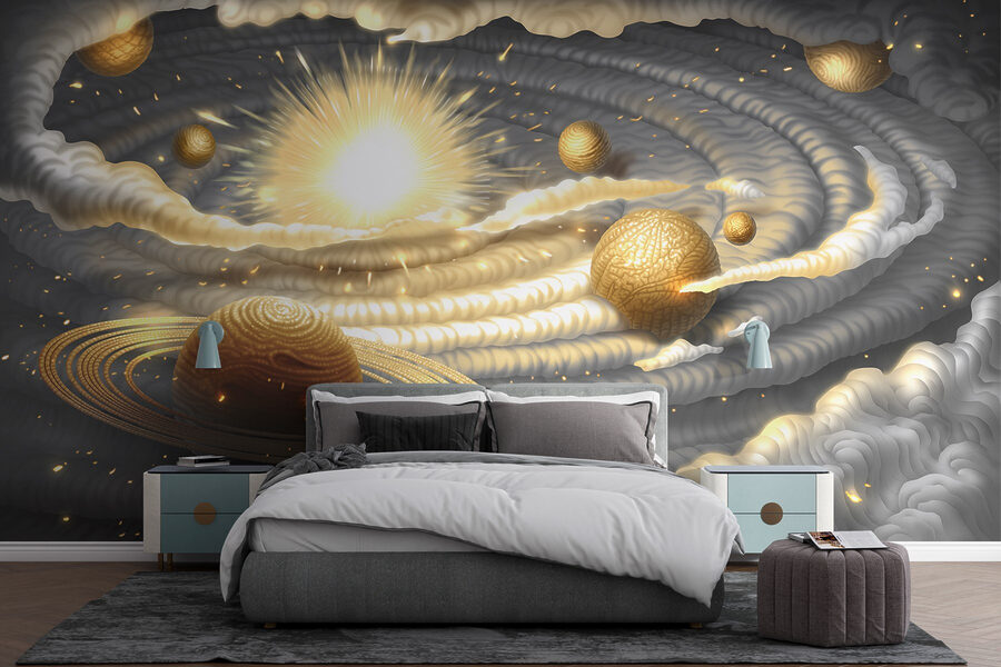 Planet with rings and stars in the sky Planet with rings and stars in the sky