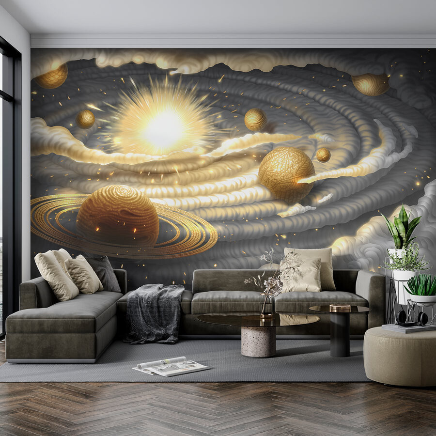 Planet with rings and stars in the sky Planet with rings and stars in the sky
