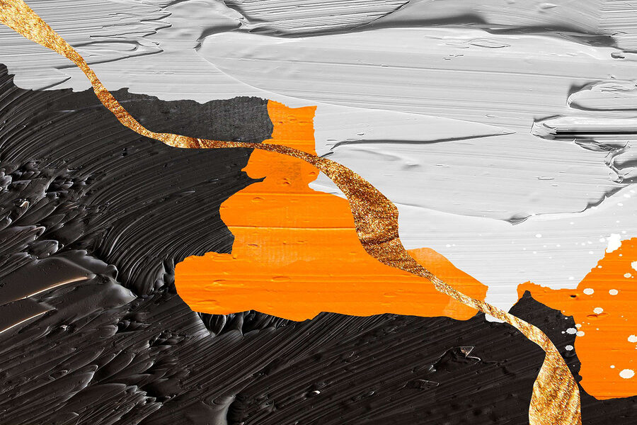 Black and white painting with orange and white paint Black and white painting with orange and white paint