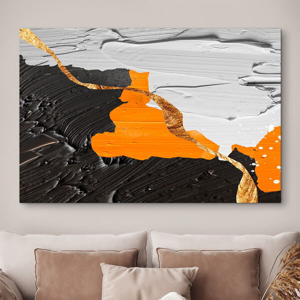 Black and white painting with orange and white paint Black and white painting with orange and white paint