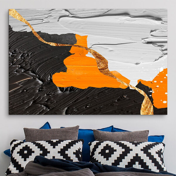 Black and white painting with orange and white paint Black and white painting with orange and white paint