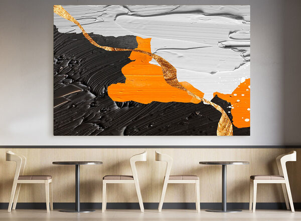 Black and white painting with orange and white paint Black and white painting with orange and white paint