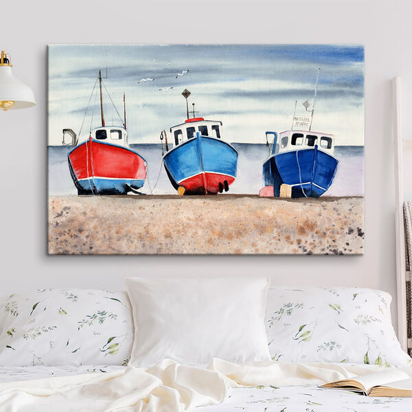 Watercolor of boats on a beach Watercolor of boats on a beach
