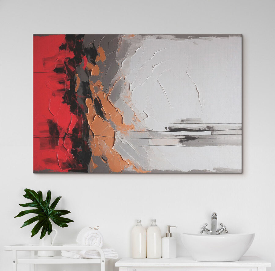 Painting of a red white and grey wall Painting of a red white and grey wall