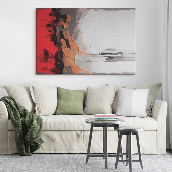 Painting of a red white and grey wall Painting of a red white and grey wall