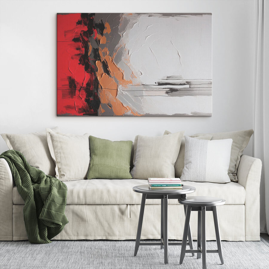 Painting of a red white and grey wall Painting of a red white and grey wall