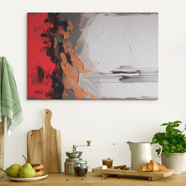 Painting of a red white and grey wall Painting of a red white and grey wall