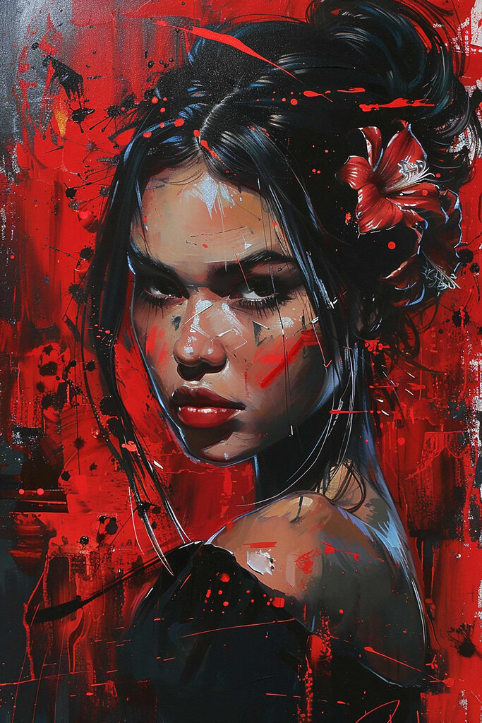 Painting of a woman with red paint