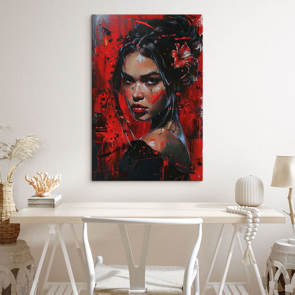 Painting of a woman with red paint