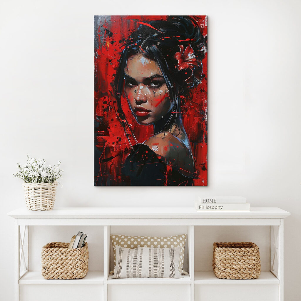 Painting of a woman with red paint