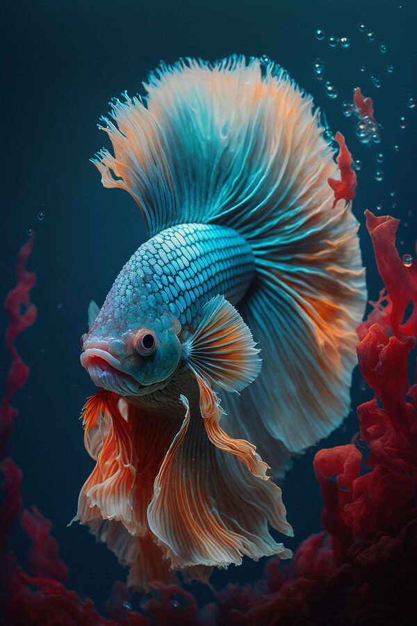 Blue and orange fish swimming in water Blue and orange fish swimming in water