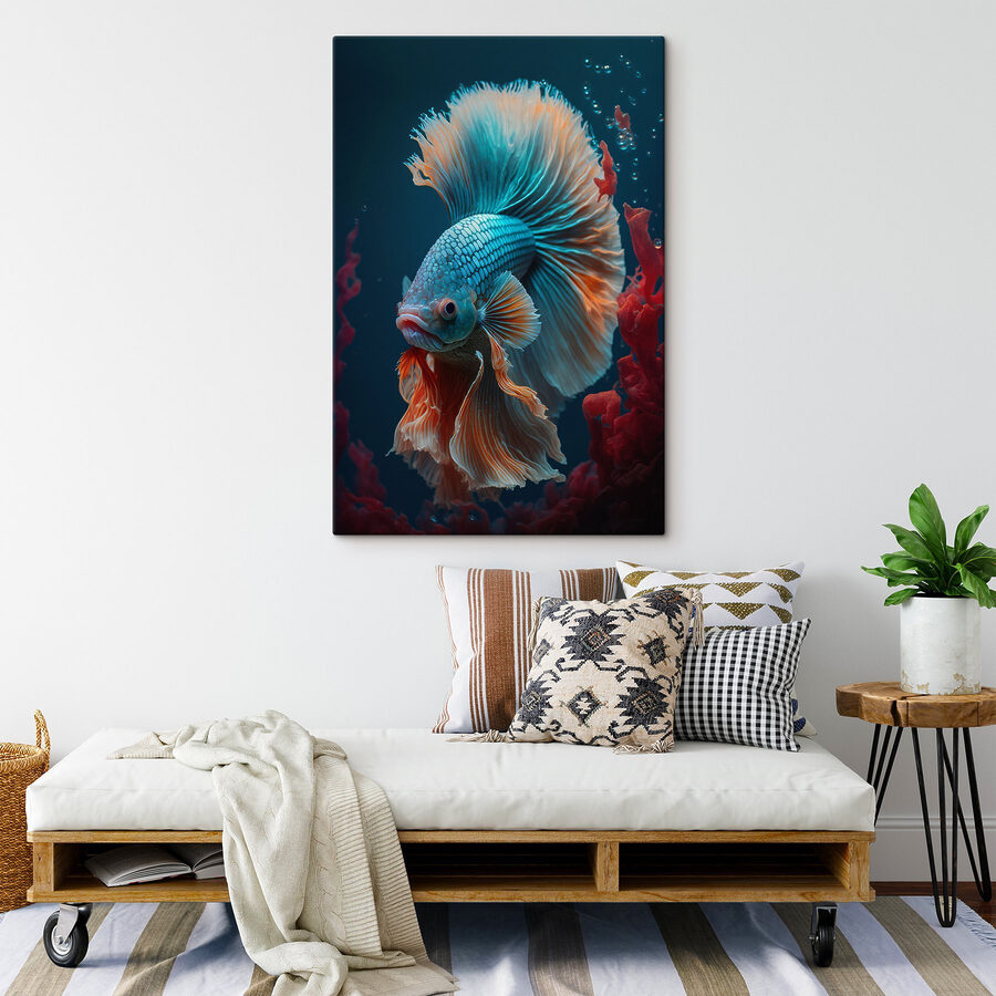 Blue and orange fish swimming in water Blue and orange fish swimming in water