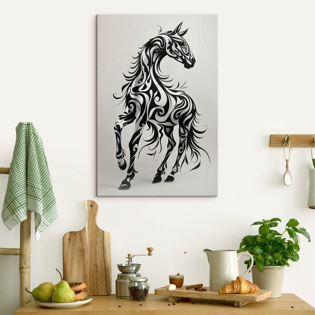 Black and white horse with swirls Black and white horse with swirls