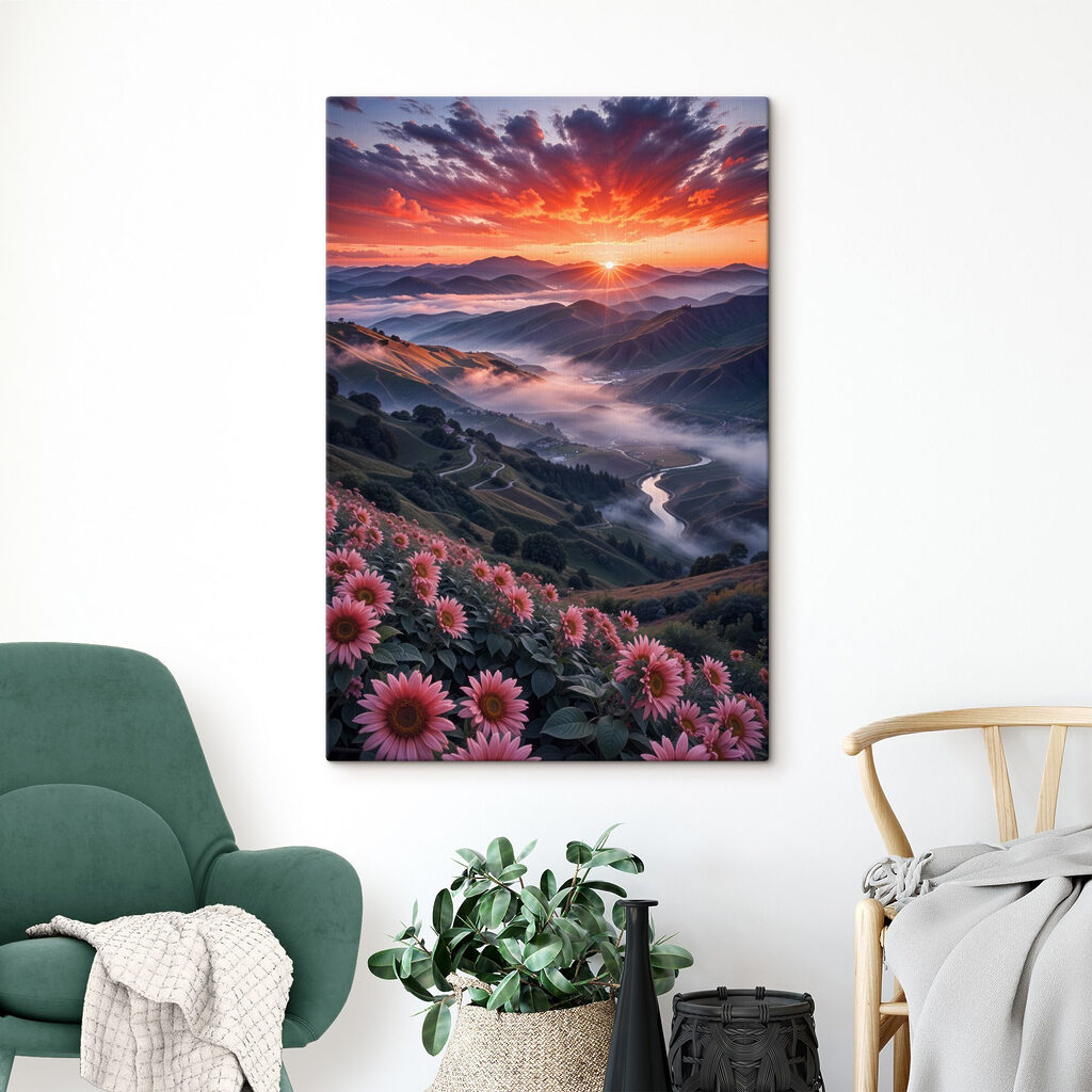 Valley with flowers and a river