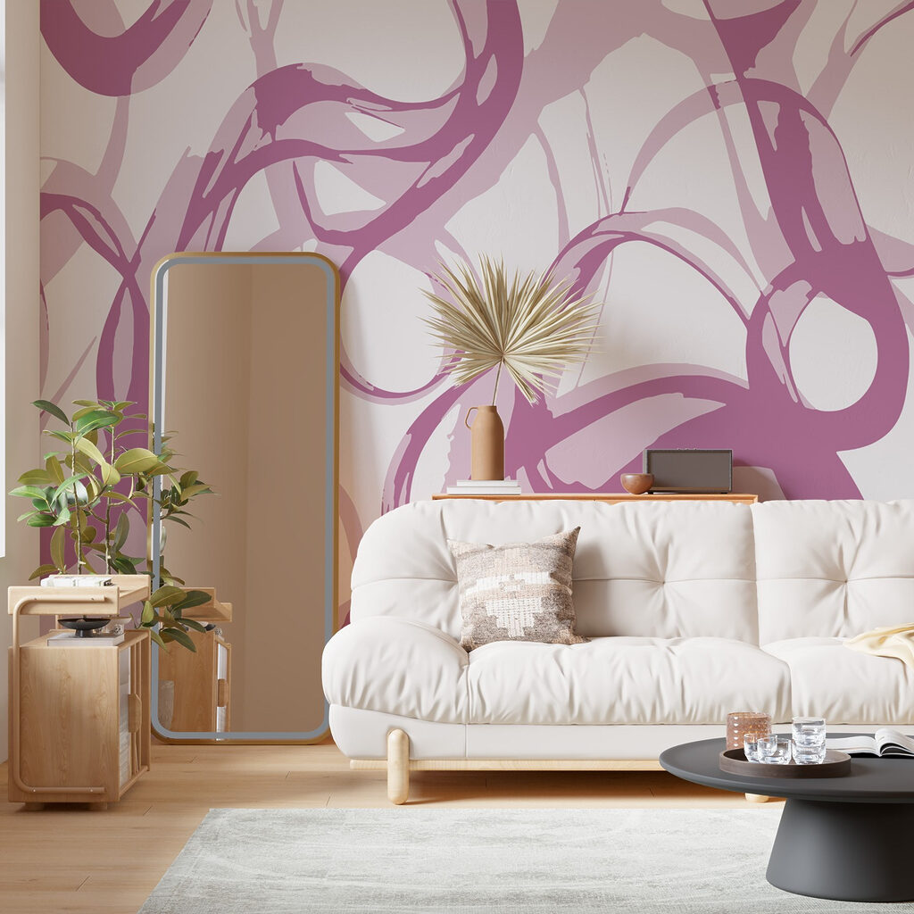 Purple swirls on a white background