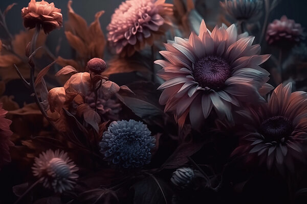 Group of flowers with leaves Group of flowers with leaves