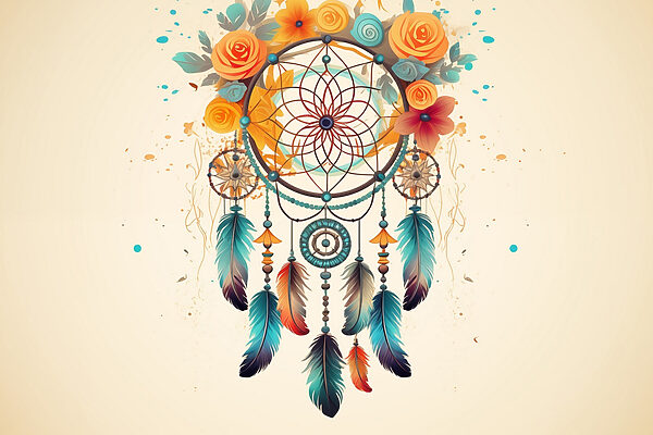 Dream catcher with flowers and feathers Dream catcher with flowers and feathers