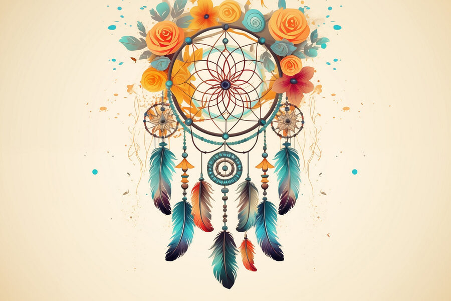 Dream catcher with flowers and feathers Dream catcher with flowers and feathers
