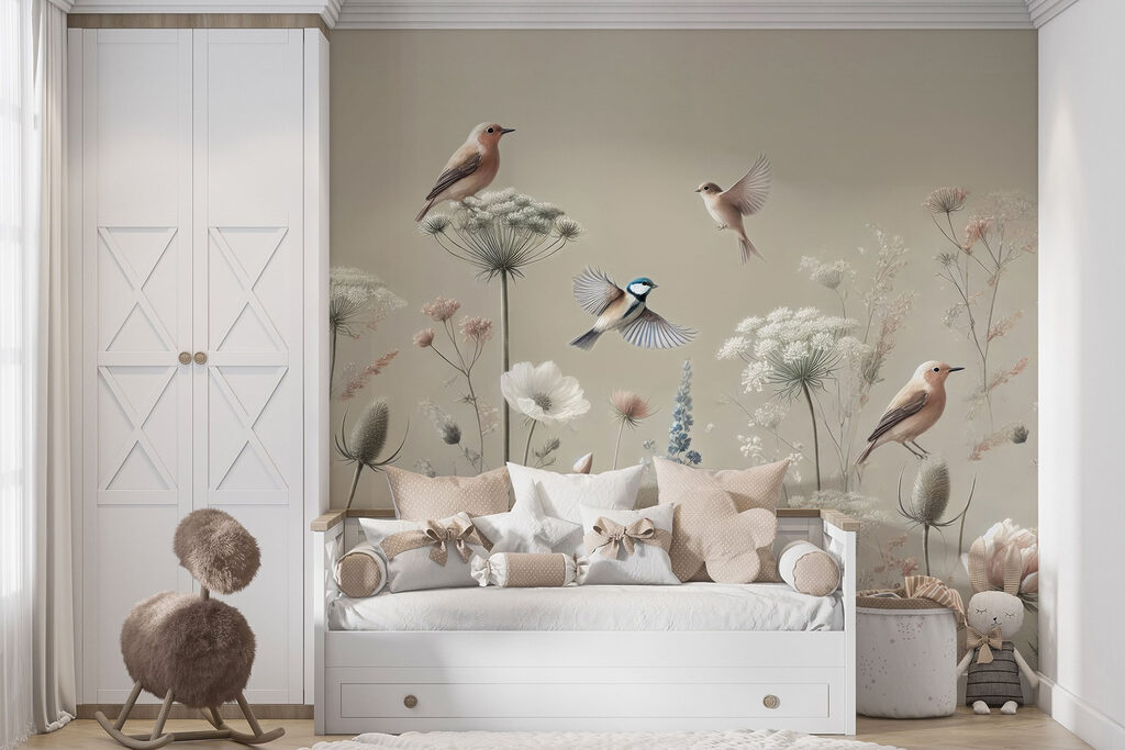 Birds on flowers and plants